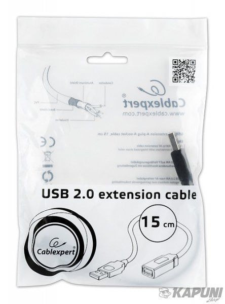 Подовжувач USB 2.0, A-тато/А-мама, 15 см, преміум, CCP-USB2-AMAF-0.15M CCP-USB2-AMAF-0.15M фото