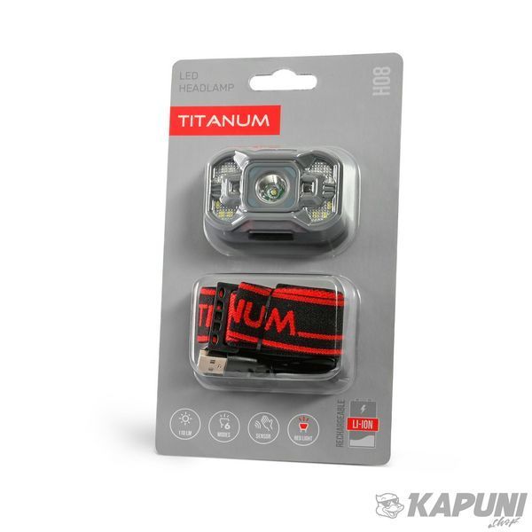 Налобний світлодіодний фонарик TITANUM 110Lm, 8500K /7700K, Li-ion 500mAh встроенный TLF-H08 28659 фото