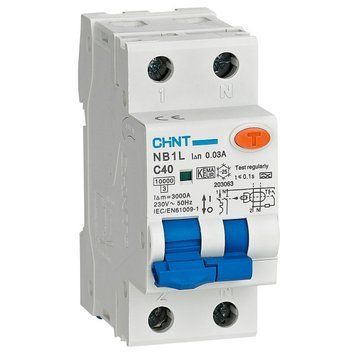 Дифференциальный выключатель NB1L-40 1P+N (36мм) C10 30mA, эл-мех. тип AC, 10kA 203105 фото