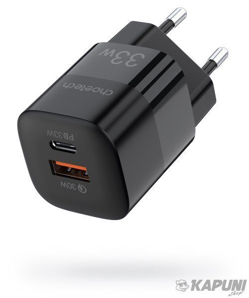 Сетевое зарядное устройство Choetech GaN 33W USB + Type-C Black (PD5006-EU-BK) PD5006-EU-BK фото