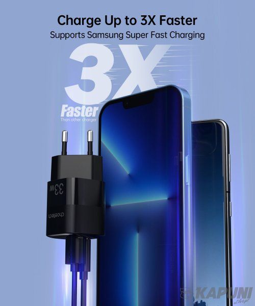 Сетевое зарядное устройство Choetech GaN 33W USB + Type-C Black (PD5006-EU-BK) PD5006-EU-BK фото
