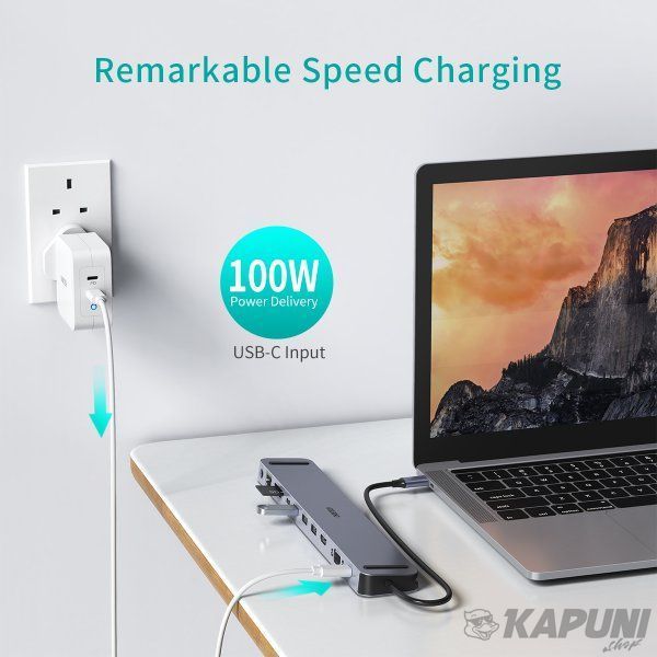 Док станція USB-C 11-в-1 (HDMI/VGA/LAN/картридер/USB-A/USB-C/Audio), алюміній Choetech HUB-M20-GY HUB-M20-GY фото