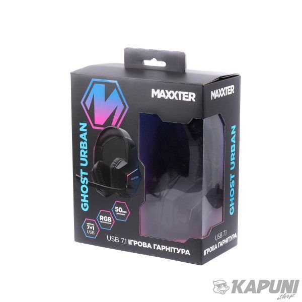 Гарнітура ігрова, USB 7.1, RGB підсвічування, чорний Maxxter Ghost Urban Ghost Urban фото