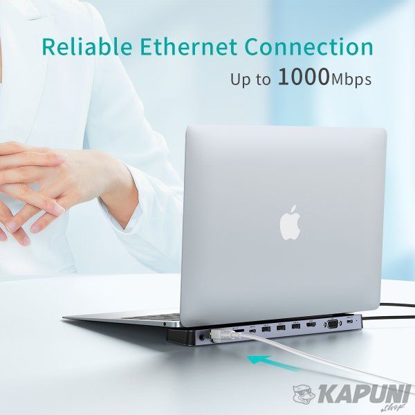 Док станція USB-C 11-в-1 (HDMI/VGA/LAN/картридер/USB-A/USB-C/Audio), алюміній Choetech HUB-M20-GY HUB-M20-GY фото