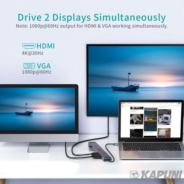 Док станція USB-C 11-в-1 (HDMI/VGA/LAN/картридер/USB-A/USB-C/Audio), алюміній Choetech HUB-M20-GY HUB-M20-GY фото