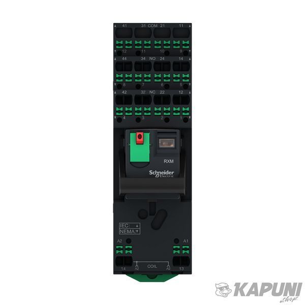 Миниатюрное предварительно собранное электромеханическое реле Harmony RXM с Push-in клеммами, 6A, 4CO, без LED, блокируемая кнопка тестирования ~24В Schneider Electric RXM4AB1B7PVP фото
