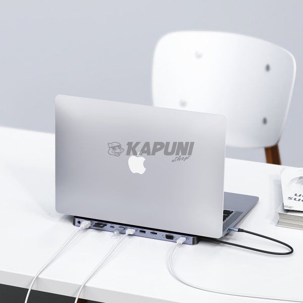 Док станция USB-C 11-в-1 (HDMI/VGA/LAN/картридер/USB-A/USB-C/Audio), алюминий Choetech HUB-M20-GY HUB-M20-GY фото