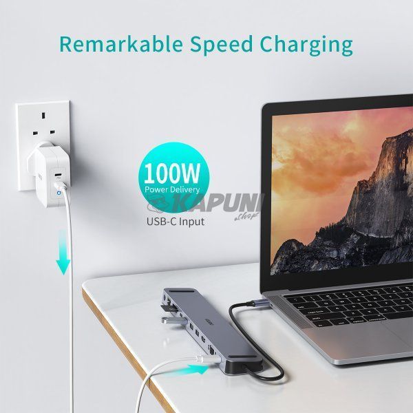 Док станция USB-C 11-в-1 (HDMI/VGA/LAN/картридер/USB-A/USB-C/Audio), алюминий Choetech HUB-M20-GY HUB-M20-GY фото