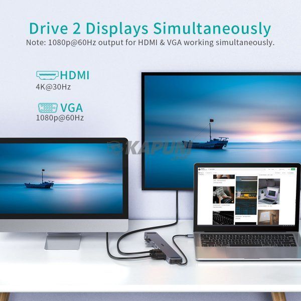 Док станция USB-C 11-в-1 (HDMI/VGA/LAN/картридер/USB-A/USB-C/Audio), алюминий Choetech HUB-M20-GY HUB-M20-GY фото