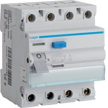 Устройство защитного отключения Hager 4P 6kA 63A 30mA CDA463D CDA463D фото