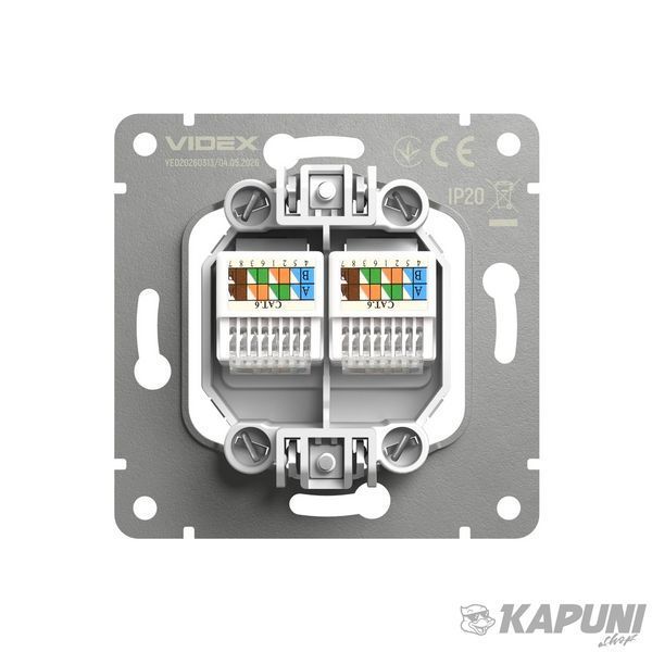 Розетка CAT6e двойная комп'ютерна вугільно-черная VIDEX NOTA VF-NT-SK2PC6-BL 28888 фото