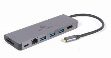 Док станция USB-C 5-в-1 (хаб/HDMI/PD/Кард ридер/LAN), серый Cablexpert A-CM-COMBO5-05 A-CM-COMBO5-05 фото