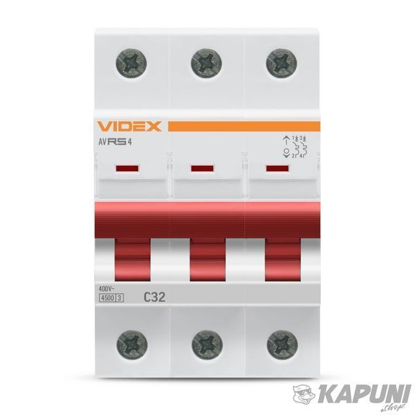 Автоматический выключатель RS4 3п 32А С 4,5кА VIDEX RESIST VF-RS4-AV3C32 26534 фото