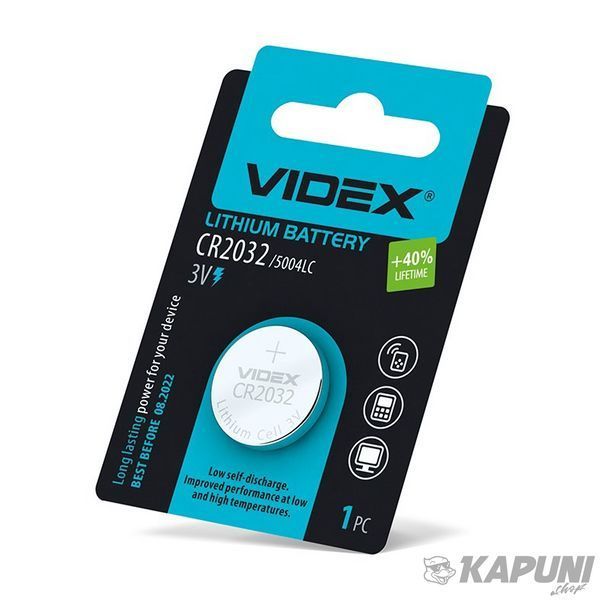 Батарейка літієва VIDEX CR2032 1 шт. BLISTER CARD, 3 V, 220 мА&middot;год CR2032 1B 24234 фото