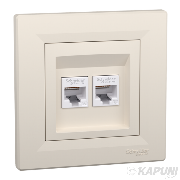 Компьютерная розетка Schneider Electric Asfora RJ45 кат. 6 UTP двойная кремовая EPH4800123 EPH4800123 фото