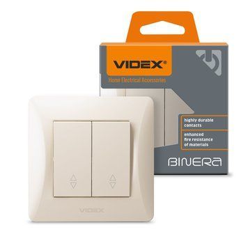 Вимикач двоклавішний прохідний кремовий VIDEX BINERA, 250 V, IP20 VF-BNSW2P-CR 24683 фото