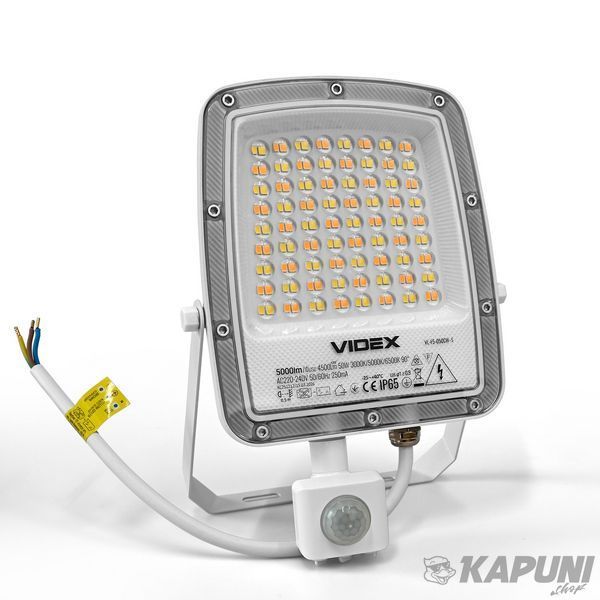 LED прожектор VIDEX F5 50W 3000-5000-6500K с датчиком руху 230V White VL-F5-050CW-S 29262 фото