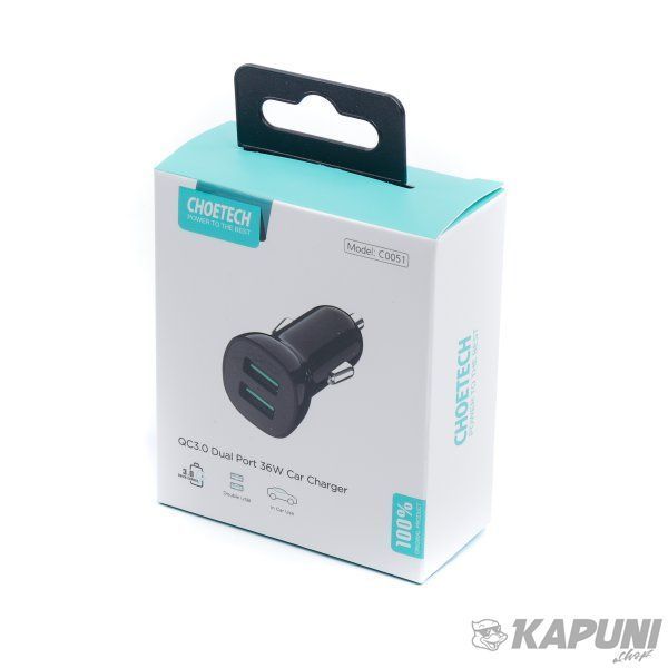 Автомобільний зарядний пристрій Choetech 36W QC 2хUSB Black (C0051-BK) C0051-BK фото