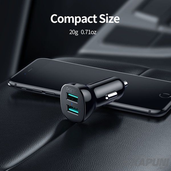 Автомобільний зарядний пристрій Choetech 36W QC 2хUSB Black (C0051-BK) C0051-BK фото