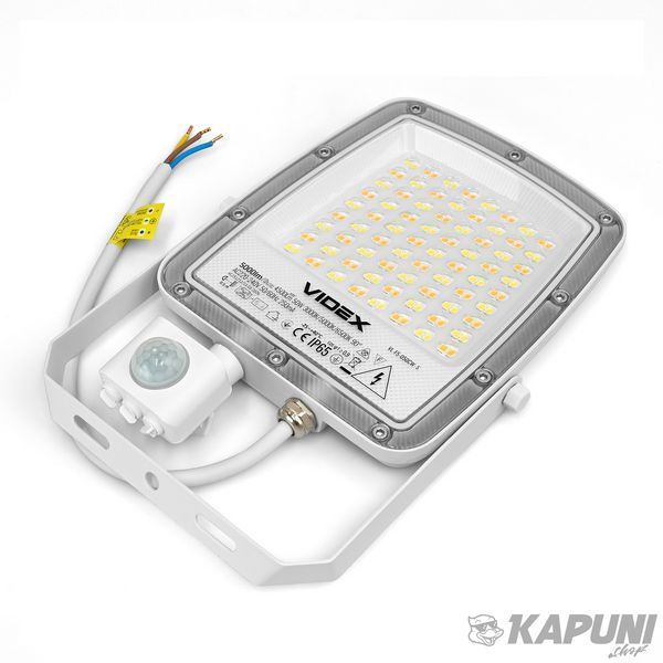 LED прожектор VIDEX F5 50W 3000-5000-6500K с датчиком руху 230V White VL-F5-050CW-S 29262 фото