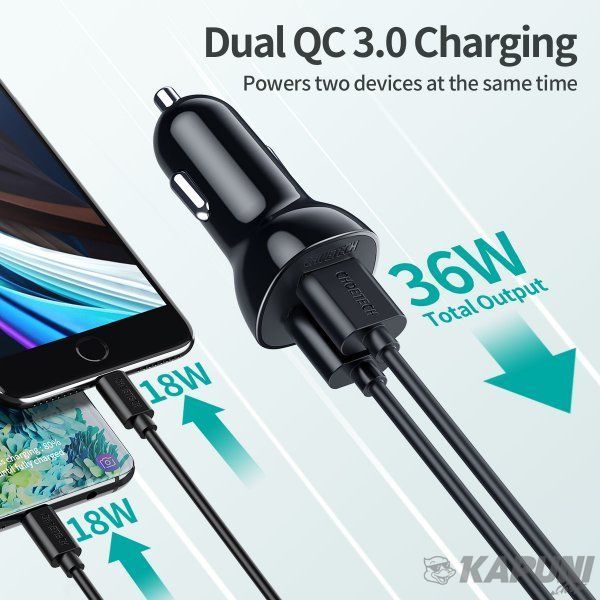 Автомобільний зарядний пристрій Choetech 36W QC 2хUSB Black (C0051-BK) C0051-BK фото