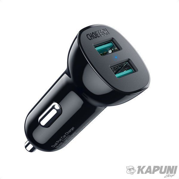 Автомобільний зарядний пристрій Choetech 36W QC 2хUSB Black (C0051-BK) C0051-BK фото