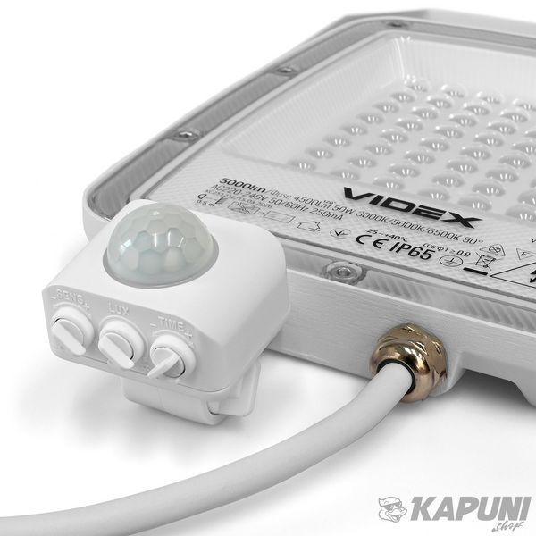 LED прожектор VIDEX F5 50W 3000-5000-6500K с датчиком руху 230V White VL-F5-050CW-S 29262 фото