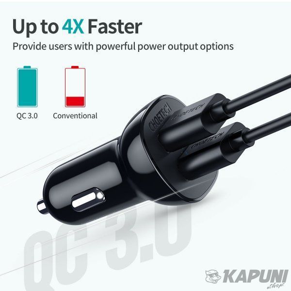 Автомобільний зарядний пристрій Choetech 36W QC 2хUSB Black (C0051-BK) C0051-BK фото