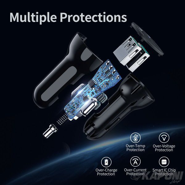 Автомобільний зарядний пристрій Choetech 36W QC 2хUSB Black (C0051-BK) C0051-BK фото