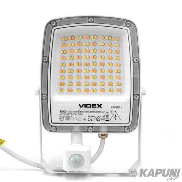LED прожектор VIDEX F5 50W 3000-5000-6500K с датчиком руху 230V White VL-F5-050CW-S 29262 фото