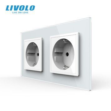 Розетка двойная с заземлением Livolo белый стекло (VL-C7C2EU-11) VL-C7C2EU-11 фото