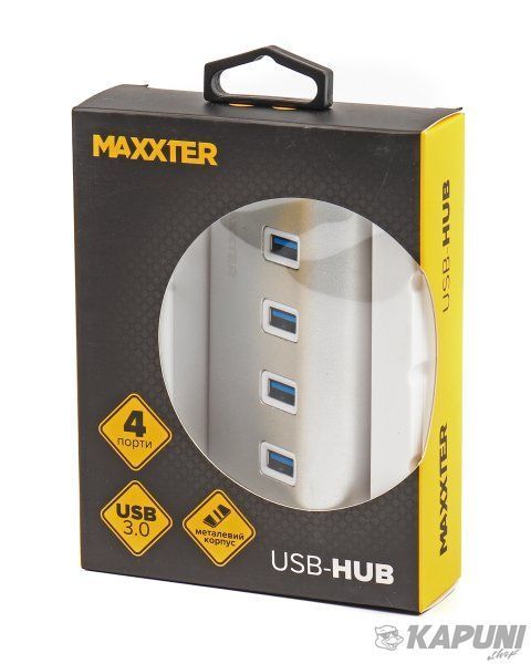 Хаб USB 3.0 Type-A на 4 порта, металл, серебристый Maxxter HU3A-4P-01 HU3A-4P-01 фото