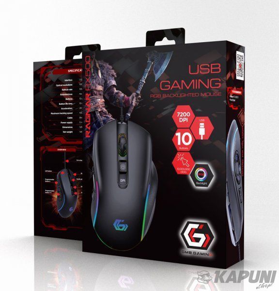 Оптическая игровая мышь, 10 Buttons, USB, RGB, 7200 DPI Gembird MUSG-RAGNAR-RX500 MUSG-RAGNAR-RX500 фото