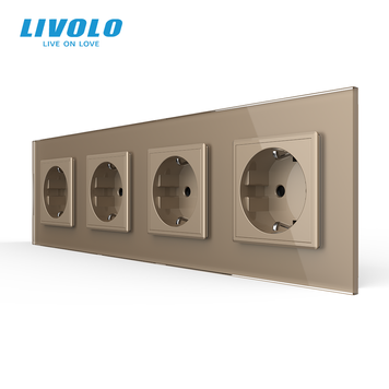 Розетка четырехместная с заземлением Livolo золото стекло (VL-C7C4EU-13) VL-C7C4EU-13 фото