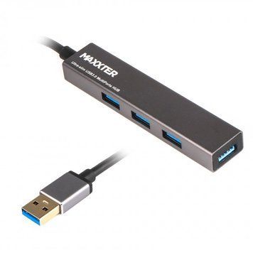 Хаб USB 3.0 Type-A на 4 порта, металл, темно-серый Maxxter HU3A-4P-02 HU3A-4P-02 фото