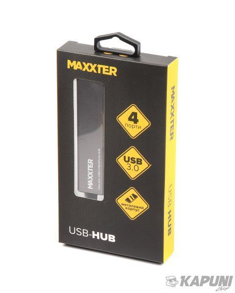 Хаб USB 3.0 Type-A на 4 порта, металл, темно-серый Maxxter HU3A-4P-02 HU3A-4P-02 фото
