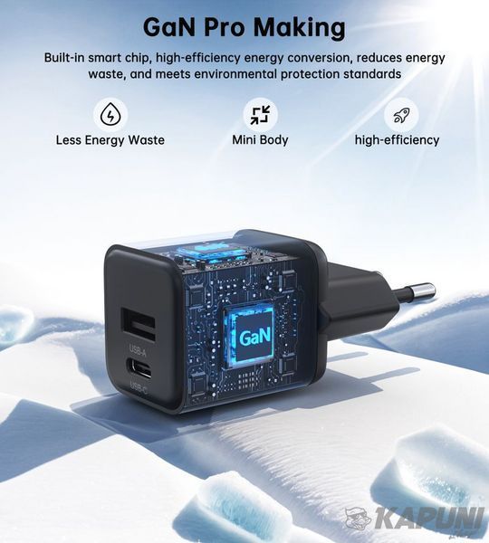 Мережевий зарядний пристрій, USB-A/USB-C, 30Вт, QC3.0/PD/PPS Choetech PD5012-EU-BK фото