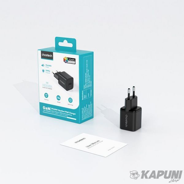 Мережевий зарядний пристрій, USB-A/USB-C, 30Вт, QC3.0/PD/PPS Choetech PD5012-EU-BK фото