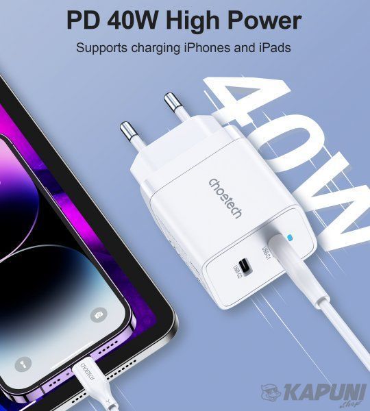 Мережевий зарядний пристрій Choetech 40W 2 Type-C White (Q5006-EU-WH) Q5006-EU-WH фото