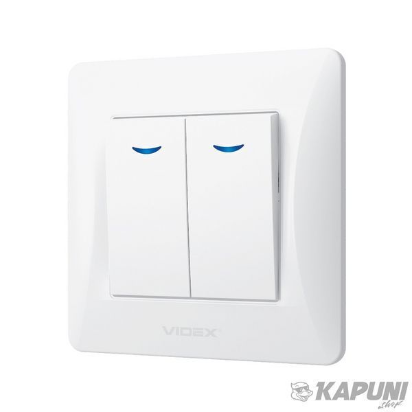 Выключатель двухклавишный с підсвіткою белый VIDEX BINERA, 250 V, IP20 VF-BNSW2L-W 24449 фото