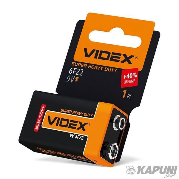 Батарейка сольова VIDEX 6F22/9V (Крона) 1 шт. SHRINK CARD, 360 мА&middot;год 6F22-9V-SC 22528 фото