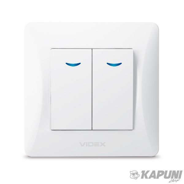 Выключатель двухклавишный с підсвіткою белый VIDEX BINERA, 250 V, IP20 VF-BNSW2L-W 24449 фото