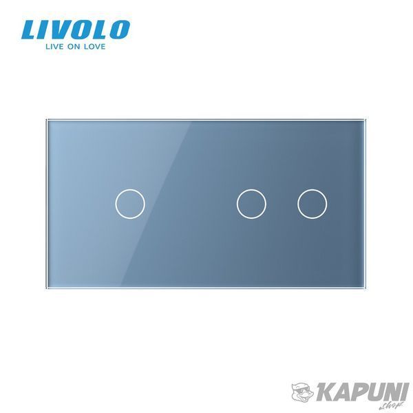 Панель для сенсорного вимикача 3 сенсори (1-2) Livolo блакитний скло (C7-C1/C2-19) C7-C1/C2-19 фото