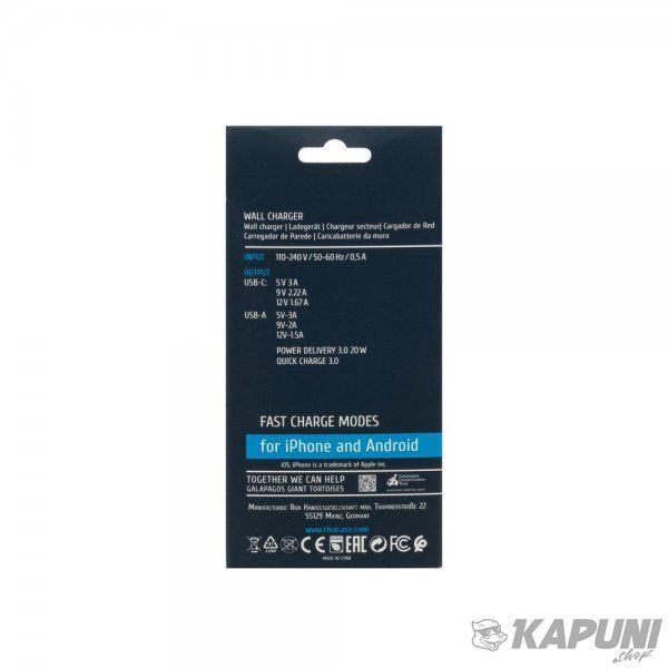 Мережевий зарядний пристрій RIVACASE, 2х USB-А + Type-C, PD 20W+QC3.0, білий PS4102 W00 (White) PS4102 W00 (White) фото
