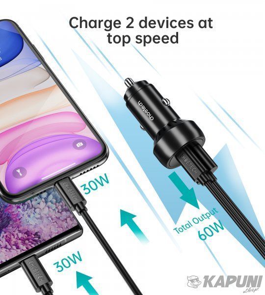 Автомобільний зарядний пристрій Choetech 60W USB + Type-C Black (TC0014-BK) TC0014-BK фото