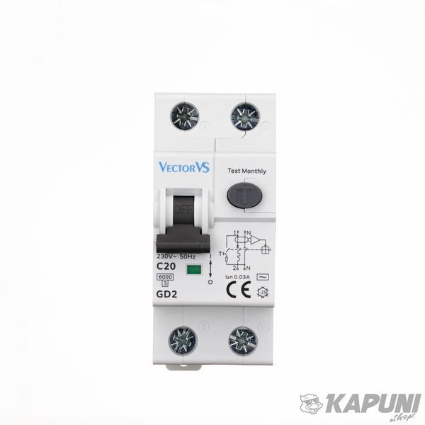 Диференційний автоматичний вимикач Vector VS GENESIS 2M C 16 А 30 мА тип AC 6 кА GDS16C2M030AC06 GDS16C2M030AC06 фото