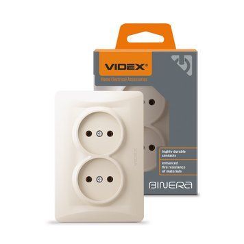 Розетка двойная кремова VIDEX BINERA, 250 V, IP20 VF-BNSK2-CR 24696 фото