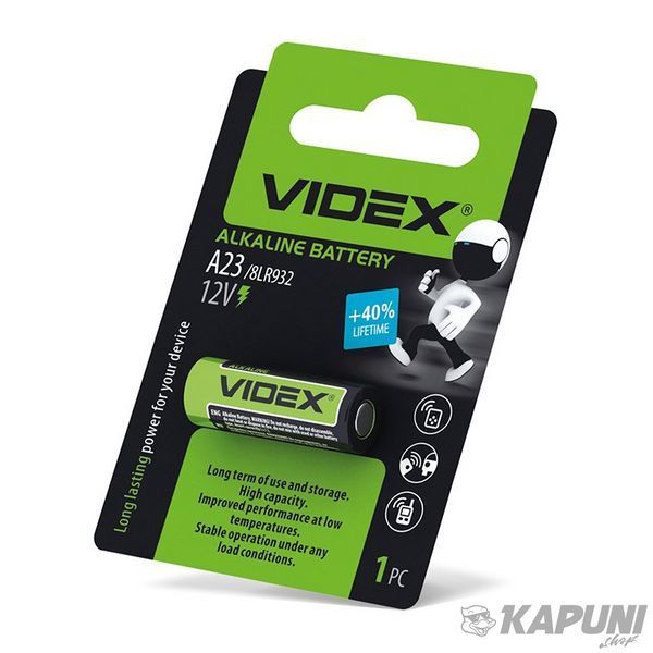 Батарейка лужна VIDEX А23/Е23А 1 шт. BLISTER CARD, 12 V, 55 мА&middot;год А23/Е23А 1B 24236 фото