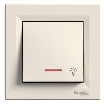 Кнопочный выключатель Schneider Electric Asfora с символом "Свет" с подсветкой кремовый EPH1800123 EPH1800123 фото