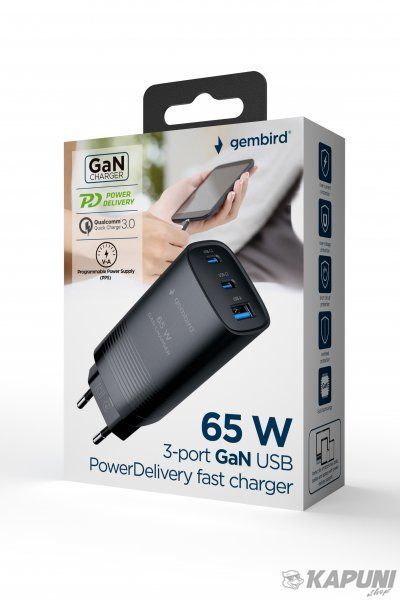 Сетевое зарядное устройство для Gembird 1xUSB-A (QC3.0 27W)+2xType-C (PD 65W), черный TA-UC-PDQC65-01-BK TA-UC-PDQC65-01-BK фото